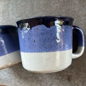 Elegant Blue and White Stoneware Mugs - Set of 2